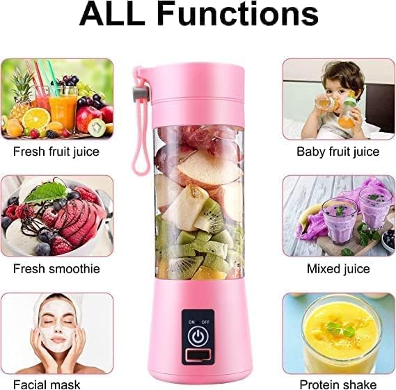 Portable USB Rechargeable Juicer Cup – 6-Blade Blender, Protein Shaker & Smoothie Maker (380ml)