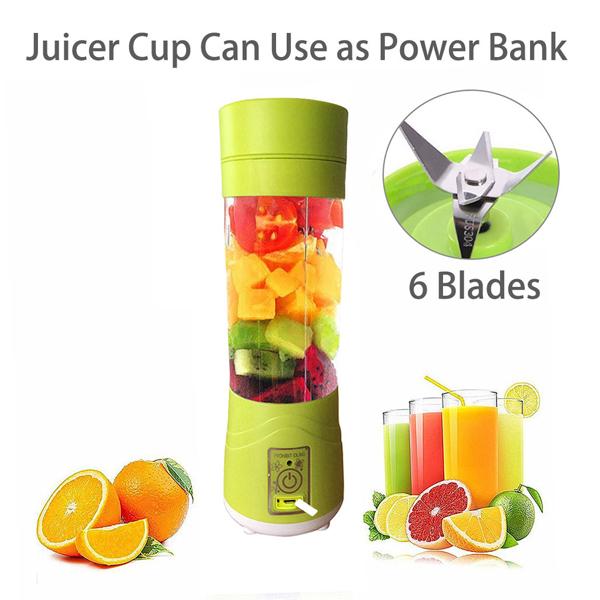Portable USB Rechargeable Juicer Cup – 6-Blade Blender, Protein Shaker & Smoothie Maker (380ml)