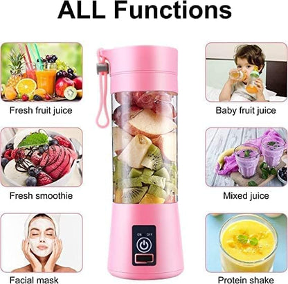 Portable USB Rechargeable Juicer Cup – 6-Blade Blender, Protein Shaker & Smoothie Maker (380ml)