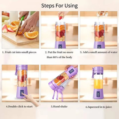 Portable USB Rechargeable Juicer Cup – 6-Blade Blender, Protein Shaker & Smoothie Maker (380ml)