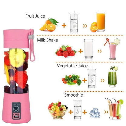 Portable USB Rechargeable Juicer Cup – 6-Blade Blender, Protein Shaker & Smoothie Maker (380ml)